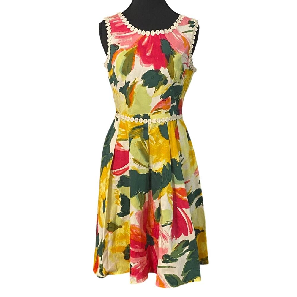 London Times Sz 4‎ Floral Fit & Flare Midi Dress Pockets Spring Easter Tradwife